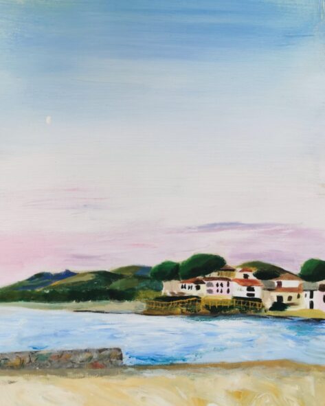 An acrylic painting of an early morning in Sardinia